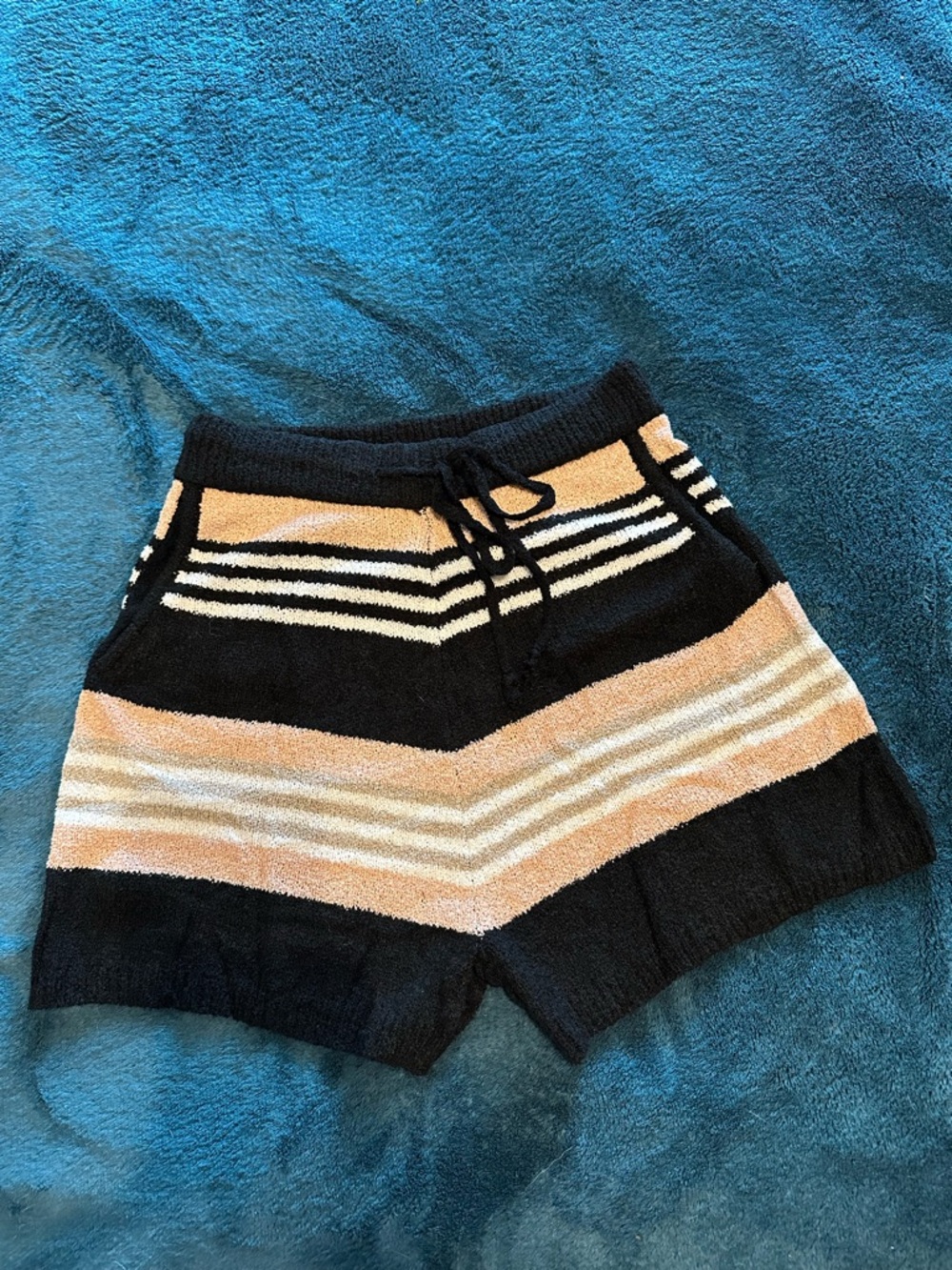 Promesa Black & Peach Striped Knit High-Waist Lounge Shorts